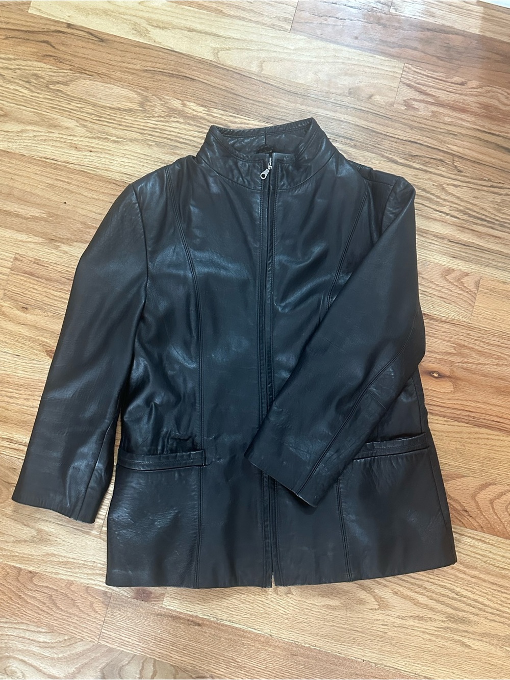 Black Leather Zip-Up Jacket